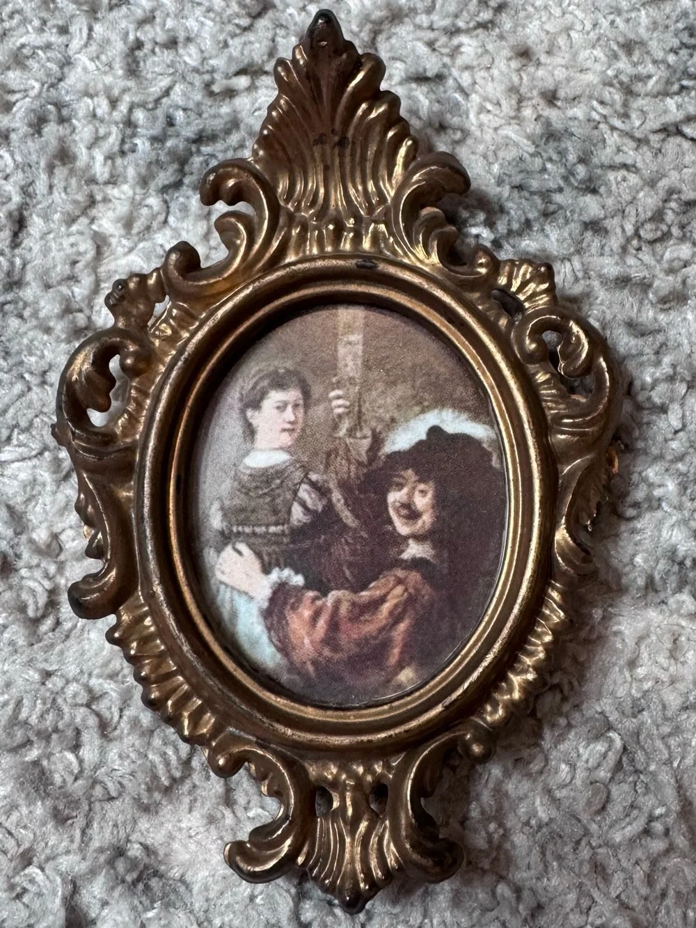Ornate Bronze-Tone mini baroque style prints with easel backs